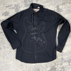 Fender Guitar Embroidered Long Sleeve Button Front Shirt Black Rocker Sz M